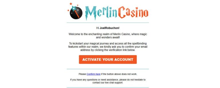 Merlin Casino mail confirmation compte