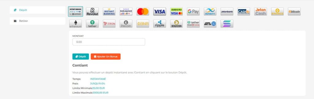 Merlin Casino moyens paiement dépôt