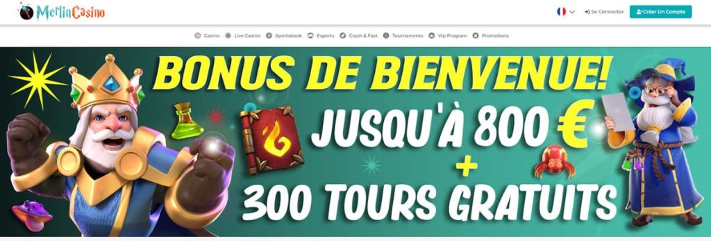 Merlin Casino page accueil