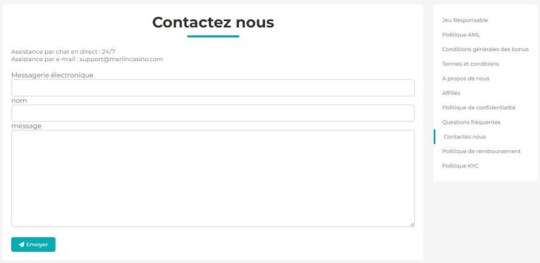 Merlin Casino support client